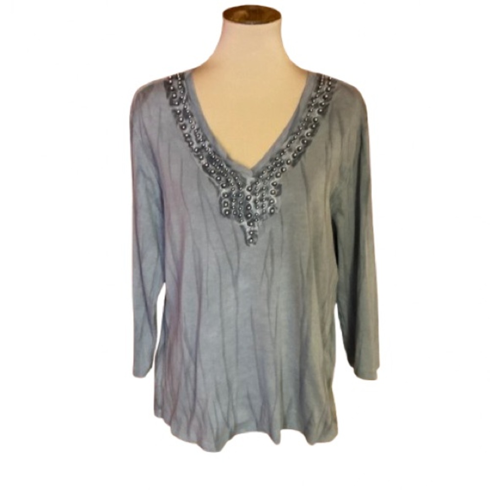 Vtg 90s Beaded tie dye Nature Art long sleeve top